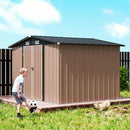 Capanno Box da Giardino 305x245x194 cm con 4 Prese d'Aria e Porte Doppie con Serratura in Metallo Marrone      