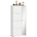 Scarpiera con Specchio 82x30x168 cm 4 Cassetti Ribalta e Armadietto 2 Ante in MDF Bianco      