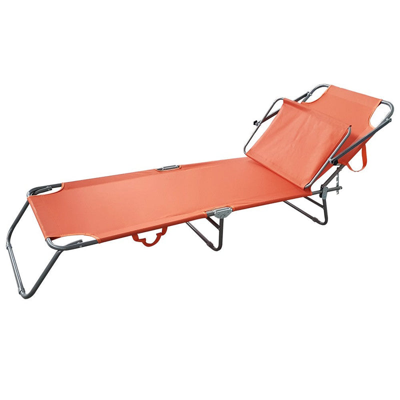Lettino Prendisole Pieghevole con Schienale Regolabile e Parasole Arancio
