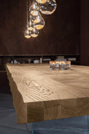 Tavolo Fisso 160x90x76 cm Gambe in Vetro con Top in Rovere Naturale