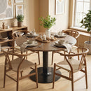 Tavolo da Pranzo Rotondo per 6 Persone Ø110x78 cm con Base in Acciaio in MDF Marrone Effetto Legno      