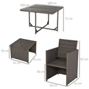 Set Tavolo e 4 Sedie da giardino in Rattan Sintetico e Acciaio con 4 Poggiapiedi Grigio 