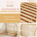 Struttura Letto per Bambini a Forma di Casetta 96x195x165 cm con Doghe e Recinzione in Legno di Pino Color Legno      