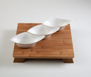 Kit Aperitivo Tagliere Legno Scuro 29x29x4 cm con 3 Bowl in Porcellana
