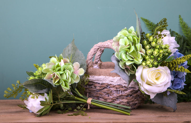 Set 2 Bouquet Artificiale di Rosa e Ortensie Altezza 33 cm 