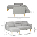 Divano Letto Angolare 207x107x60,5 cm con Penisola in Legno e Tessuto Grigio Chiaro
