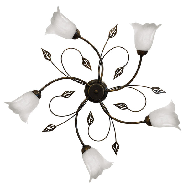 sconto Plafonnier 5xE14 Cadre Doré Marron Verre Épongé Blanc E-Energy Teresa