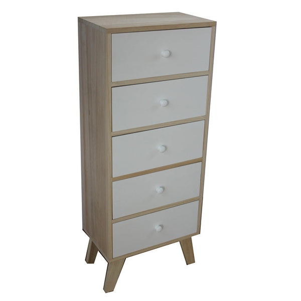 prezzo Armoire à 5 Tiroirs en Bois de Paulownia Naturel et Blanc Fadi