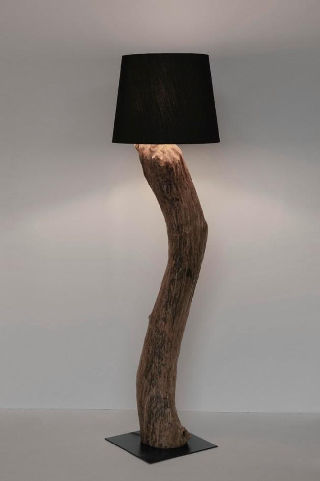 Lampada da Terra Piantana Ø55x120 cm E27 in Legno Pralume in Cotone Nero