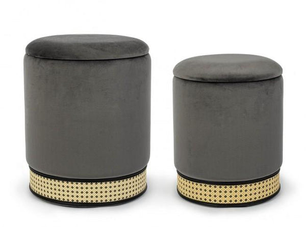 sconto Lot de 2 Poufs de Rangement en Polyester Effet Velours Milena Gris Foncé