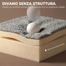 Divano 3 Posti Senza Struttura 207x107x62 cm con 6 Cuscini in Ciniglia Grigio Chiaro      