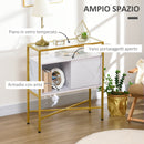 Mobile Soggiorno con Piano in Vetro 80x30x90 cm in MDF e Acciaio Bianco e Oro