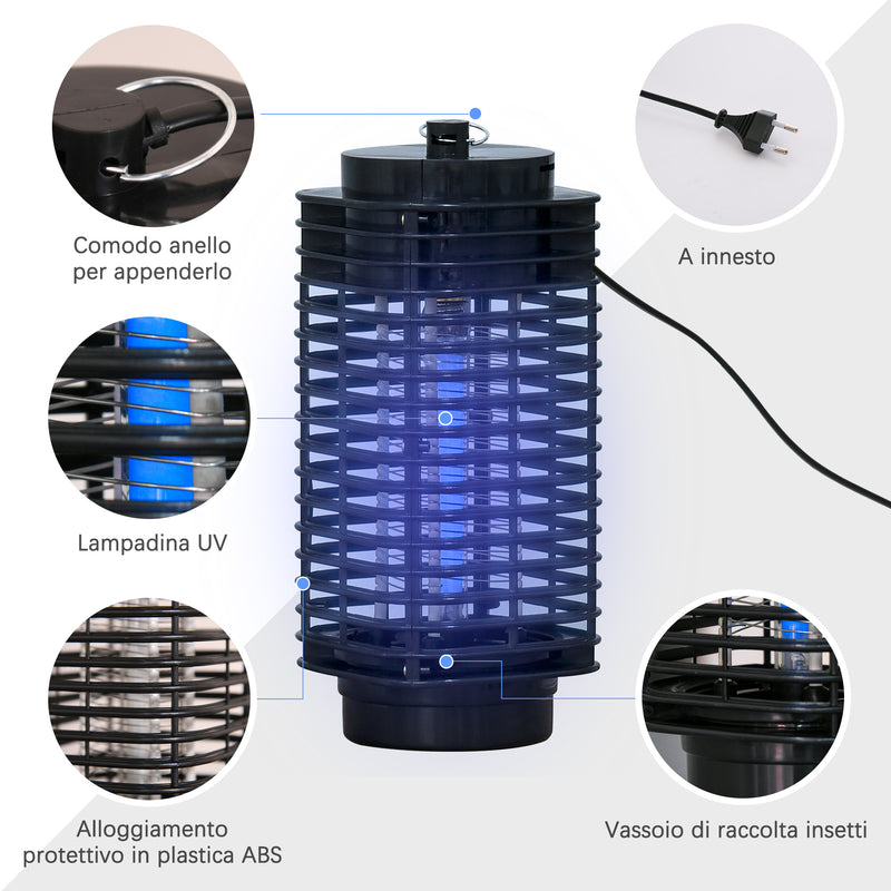 Zanzariera Elettrica 3W con Luce UV per Interno ed Esterno Nero  