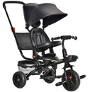 Passeggino Triciclo  con Sedile Girevole 360° Tettuccio e Barra Rimovibili Nero