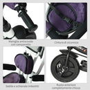 Passeggino Triciclo per Bambini con Maniglione e Tettuccio Parasole Deluxe Bianco e Viola 