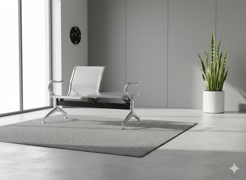 Panca per Sala Attesa 1 Posto da Ufficio con Tavolino in Acciaio Argento