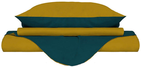 acquista Housse de couette avec sac et taies Doubleface Ocre / Vert Pétrole