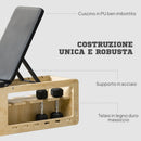Panca Multifunzione con Schienale Regolabile Vano Contenitore Rack per Pesi ed Elastici in Legno      