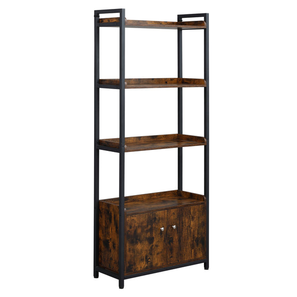 Bibliothèque 4 Étagères 2 Portes 75x30x180 cm en Aggloméré Marron et Métal prezzo