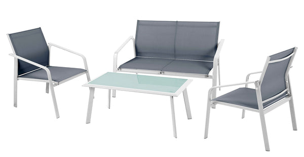 Ensemble de jardin en fer et textilène Vorghini Bergeggi blanc et gris online