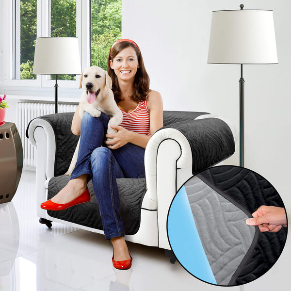 sconto Housse de canapé universelle matelassée 1 place double face Starlyf housse de canapé noir et gris