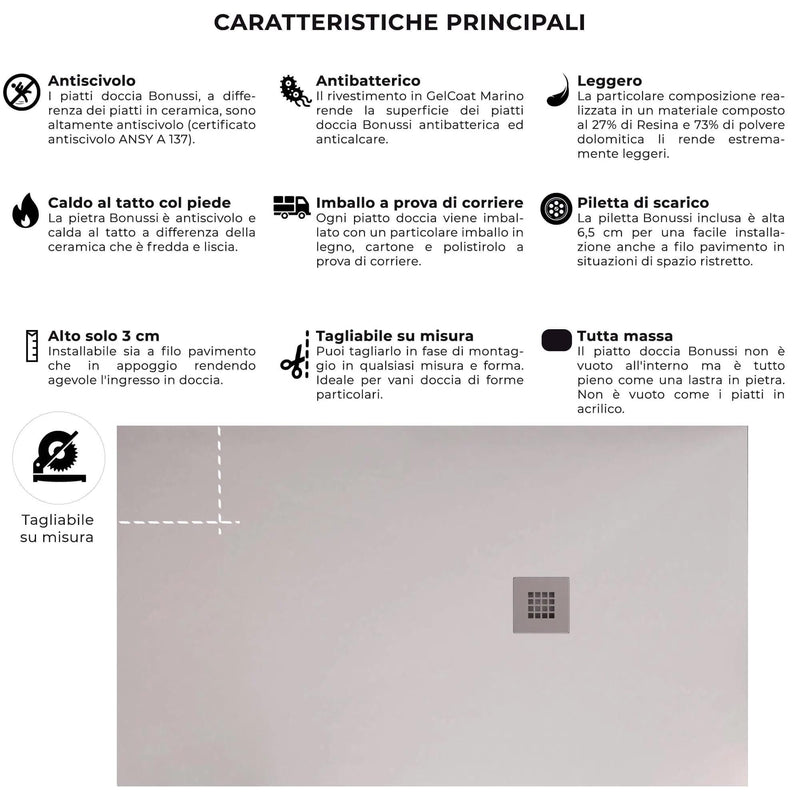 Piatto Doccia in Pietra Bonussi Everest Bianco Varie Misure