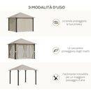 Gazebo da Giardino 2,97x2,97m con Zanzariere in Alluminio e Acciaio Cachi
