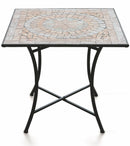 Tavolo da Giardino Quadrato 83x83 cm in Ferro Battuto con Mosaico Soriani Cipro
