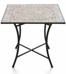 Tavolo da Giardino Quadrato 83x83 cm in Ferro Battuto con Mosaico Soriani Cipro