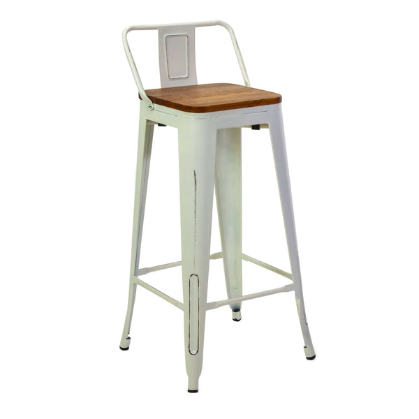 sconto Nouveau Tabouret Bristol avec Dossier 42x42xh77/94 cm en Fer Blanc Antique avec Assise en Bois