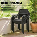 Set da Pranzo da Esterno Tavolo con Foro Ombrellone 150x80x74 cm e 6 Sedie 55x60x83 in Acciaio e PP cm Nero      