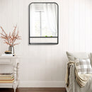 Specchio Rettangolare a Parete 50x10,2x70 cm con Ripiano Inferiore in Metallo Nero e Vetro