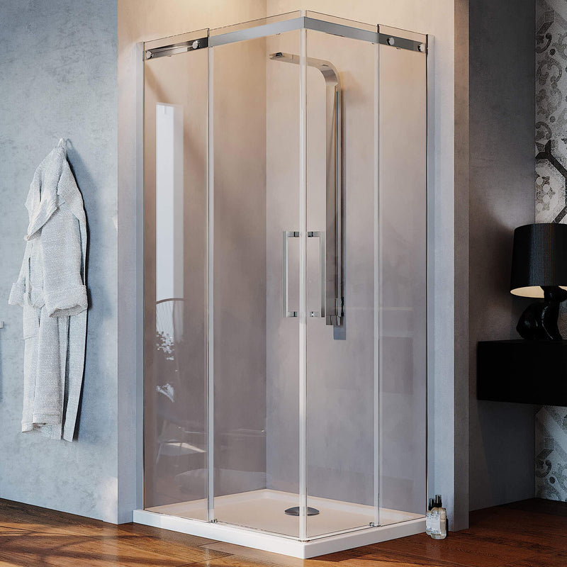 Box Doccia Angolare 2 Ante Scorrevoli in Cristallo Trasparente 8mm H200 Fosterberg Horsens Varie Misure