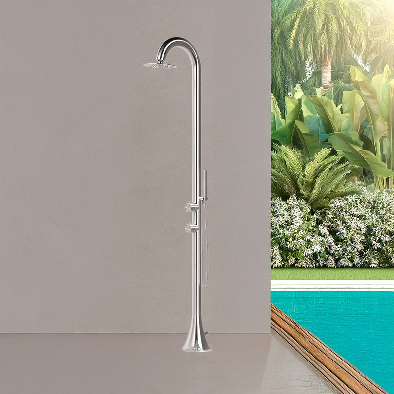 Doccia da Giardino in Acciaio Inox con Doccino Flessibile Sined Luna D Acciaio Spazzolato 