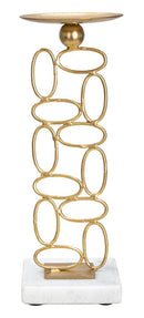 Portacandele Bubbles 10x10x27 cm in Ferro e Marmo Oro e Bianco