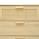 Cassettiera 6 Cassetti Stile Boho 110x40x69 cm in Legno e Rattan Rovere      