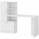 Scrivania per Computer 150x55x122 cm con Libreria e Armadietto in Truciolato Bianco      