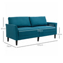 Divano 3 Posti 191x79x87 cmcon Seduta Profonda e Imbottitura Spessa in Tessuto  Blu Pavone      
