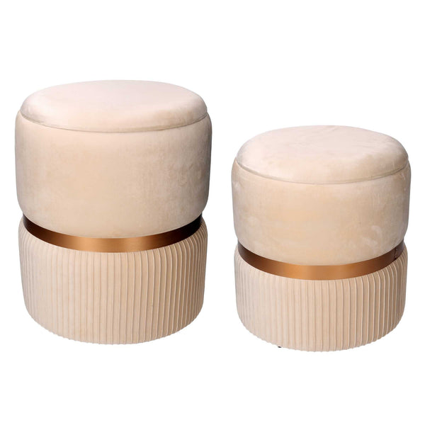 Lot de 2 Poufs de Rangement Ø35 cm et Ø39 cm en Tissu Velours Crème acquista