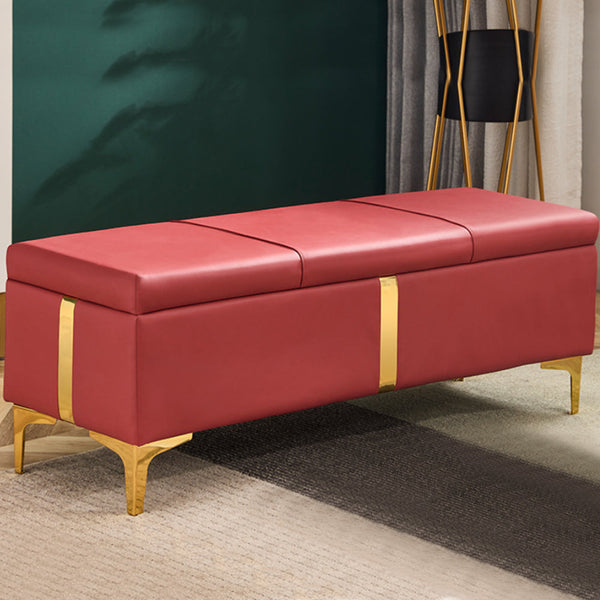 online Cassapanca Contenitore Rosso in Ecopelle con Piedini in Metallo Oro Panca Pouf