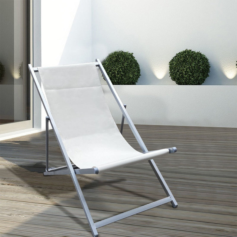 Sedia Sdraio Pieghevole 3 Posizioni in Ferro e Tessuto Oxford Matera Beige