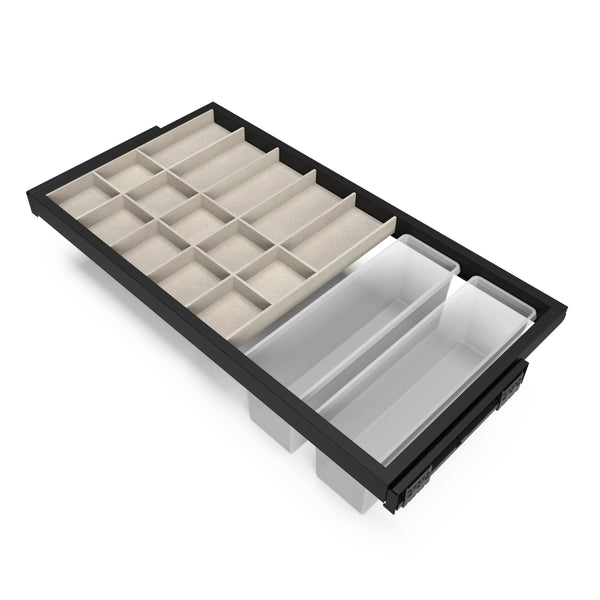 prezzo Kit tiroir organisateur et cadre pour armoire 900 mm en aluminium et plastique Emuca noir