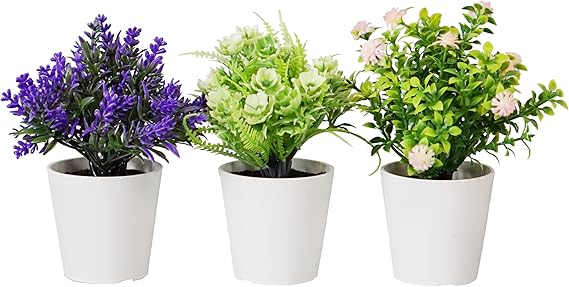 Set 3 Piante Artificiali con Vaso in Polipropilene Bianco online
