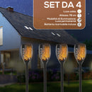 Set 4 Faretti Solari da Giardino Ø12x72 cm in Plastica Nero   
