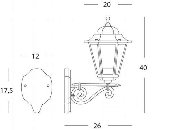 Lampada Applique Media in Alto Colore Nero e Oro per Esterno Linea Merlet Sovil