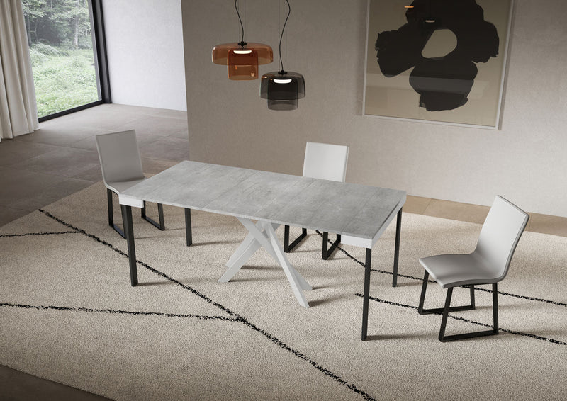 Consolle Allungabile 90-196x40x77 cm Saki Small Evolution Cemento Gambe Bianche 