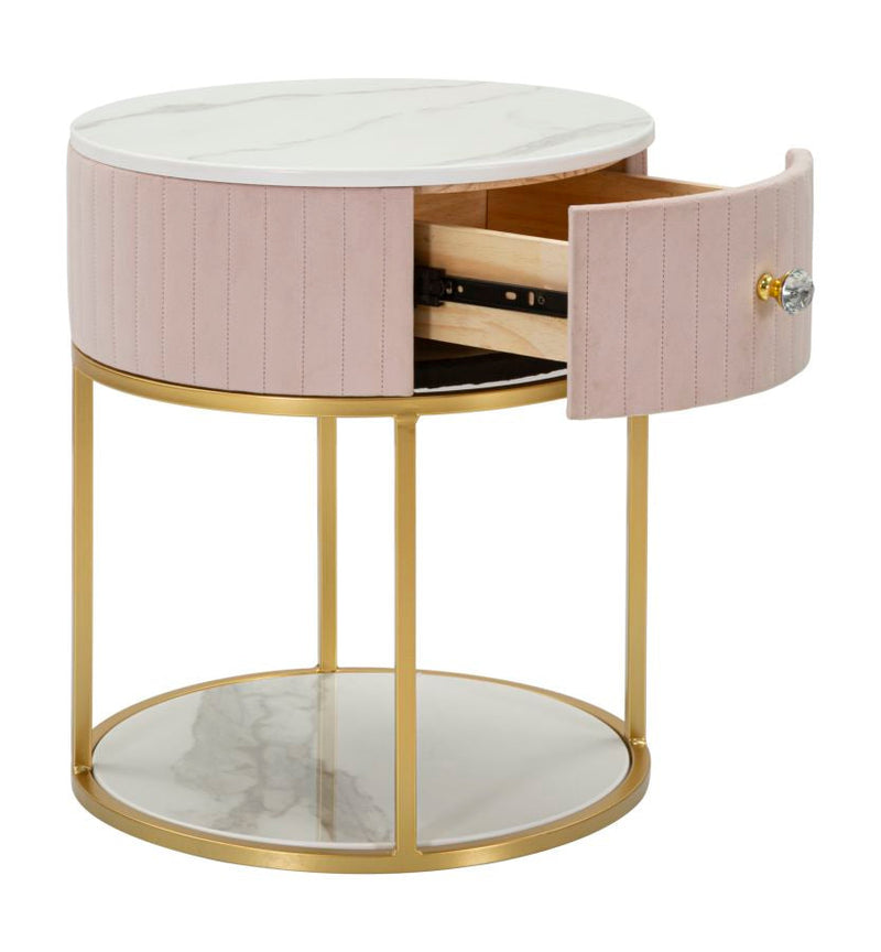 Comodino Montpellier Rosa Ø 42x48 cm in Ferro Legno 