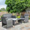 Set Mobili da Esterno in Rattan Sintetico Divanetto e 2 Poltrone con Tavolino e Cuscini Grigio 