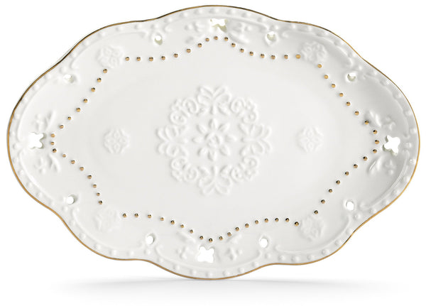 sconto Assiette Ovale Perforée 24x17 cm en Porcelaine Kaleidos Charming Fil d'Or