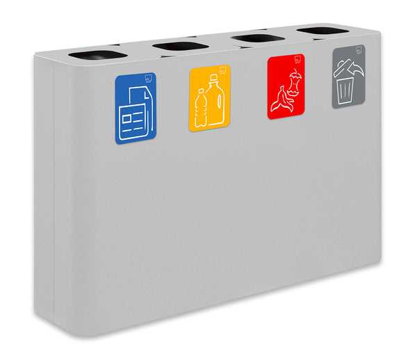 sconto Pattumiera Sistema di Raccolta Rifiuti 120x30xh80 cm In Acciaio Verniciato 4 Scomparti Bianco